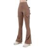 Women Flared Pants Elastic High Waist Wide Leg Casual Trousers with Flap Pockets Solid Color Cargo Pants Daily Wear
