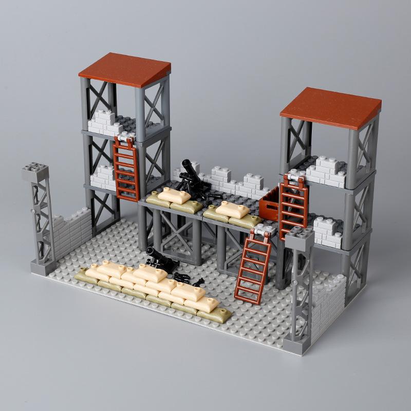 Военный MOC Здание часового Строительный блок Солдат Мешок с песком Забор Снаряд для пушки Колючая проволока Стойка для оружия Тренировочная площадка Сторожевая башня Игрушка K018