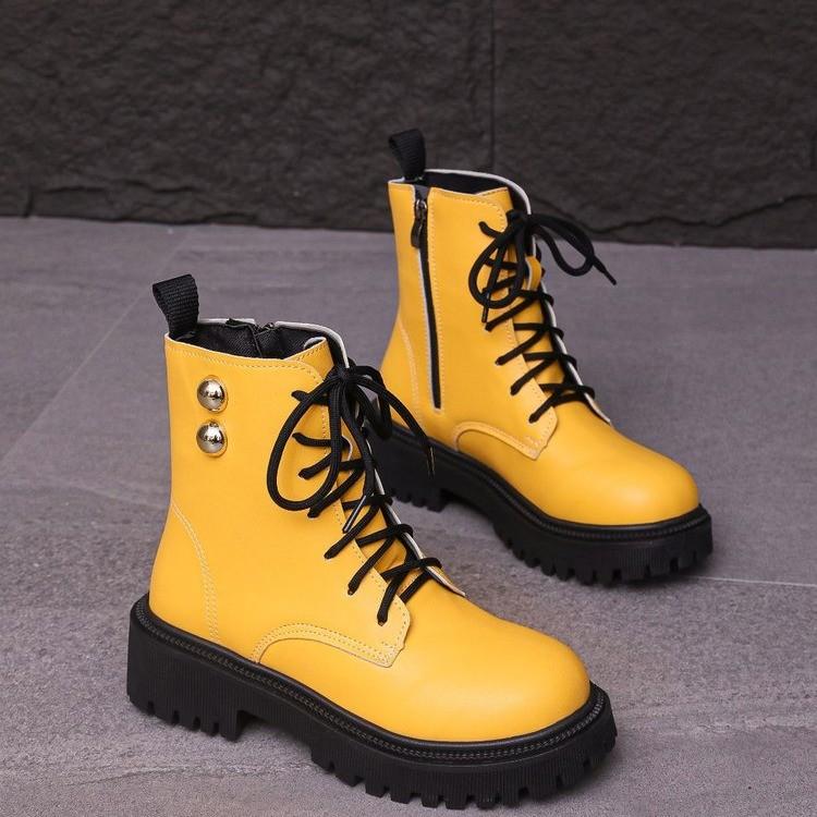 Woman's Ankle Boots Lace Up Patent Leather Platform Motorcycle Boots Woman Thick Heels Zipper Short Booties Square Heel Light