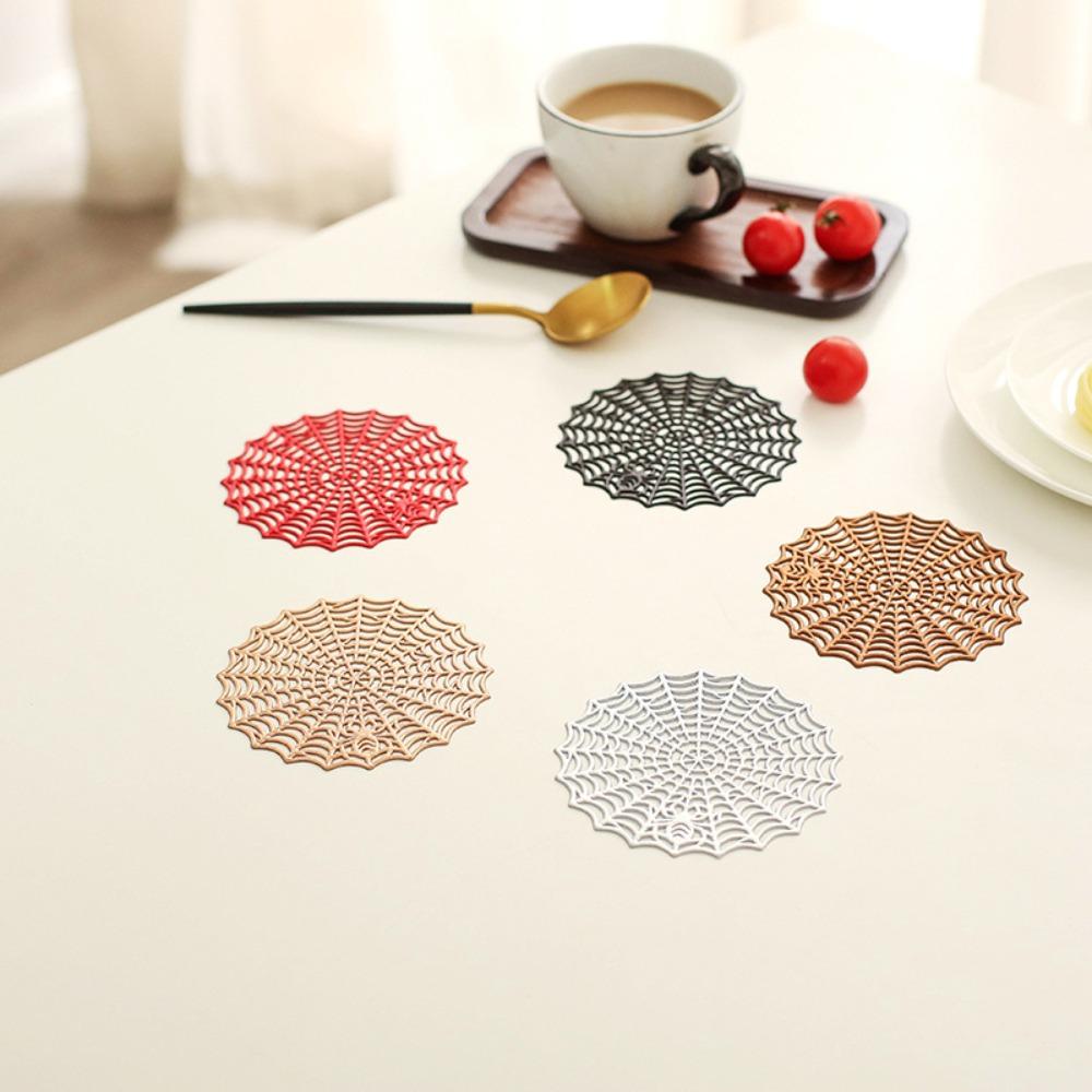 4PCS Hollow Out Spider Web Coaster PVC Cup Mat Easy To Clean Tableware Heat-Insulating Mat Party