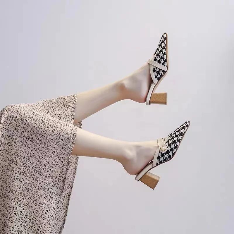 Женские полутапочки Baotou на высоком каблуке, летние новые, ленивые люди, носящие тапочки, сандалии