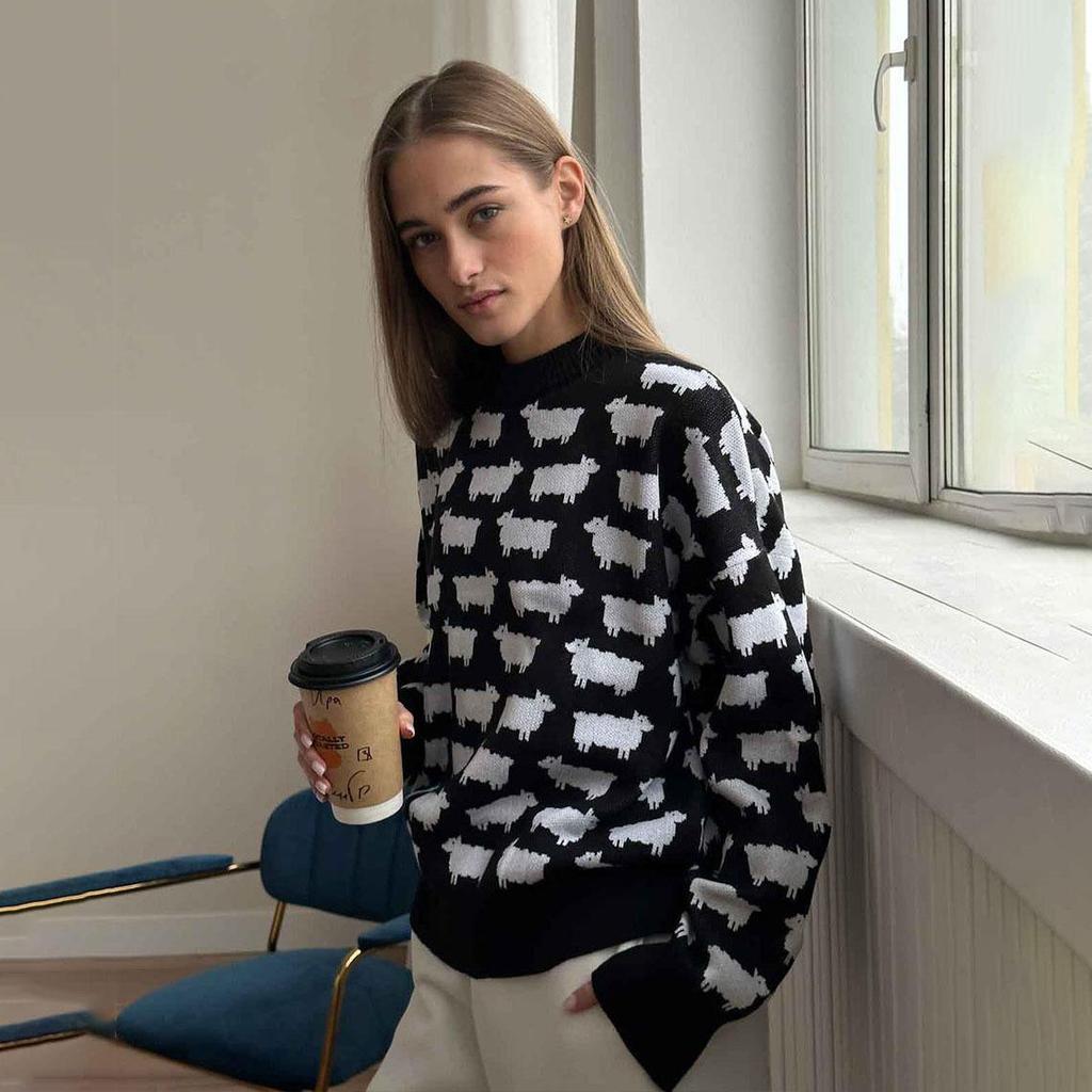 Women Autumn Winter Causal O Neck Long Sleeve Knit Sweater