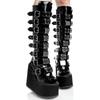 Knee-High Boots - Metal Buckle Platform Wedge High-Heel Punk Leather Women's Boots
