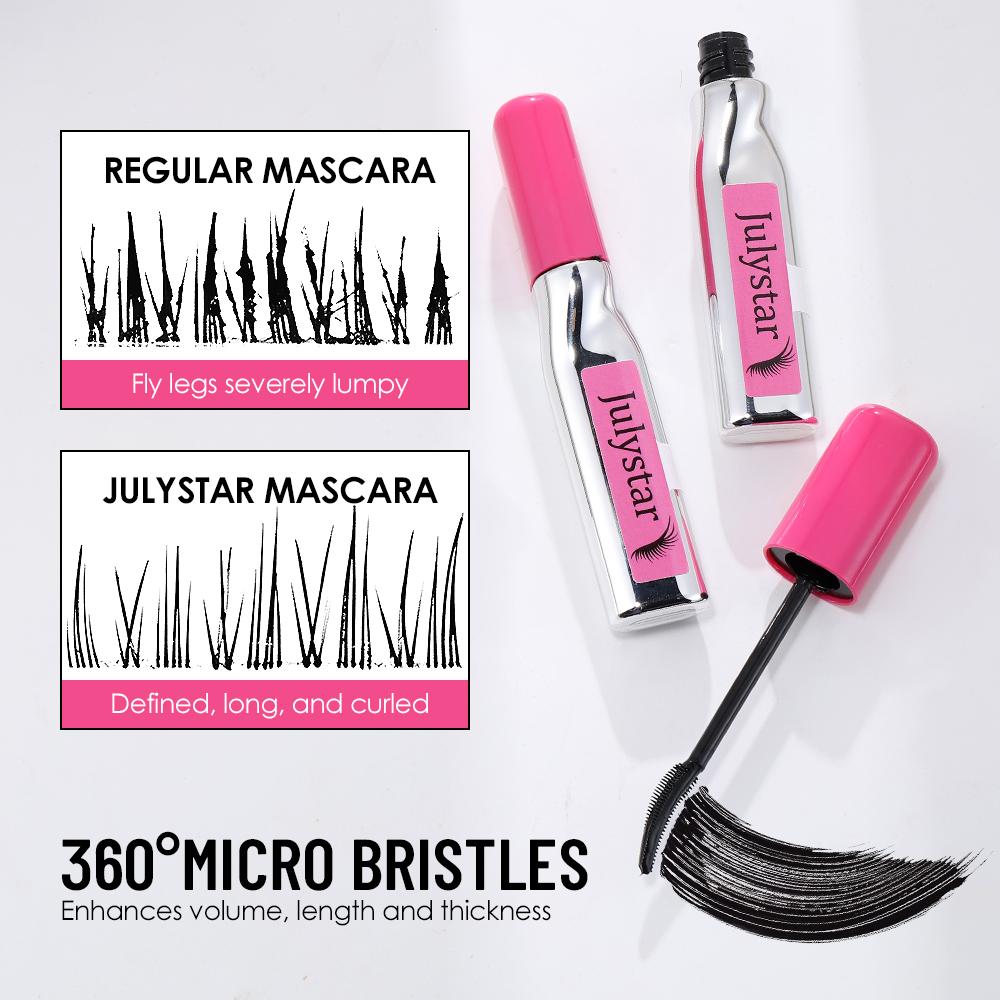 Julystar Waterproof Mascara Black, 4D Silk Lash Mascara for Natural Lengthening & Curling, Long-Lasting & Smudge-Proof Eyelash Makeup
