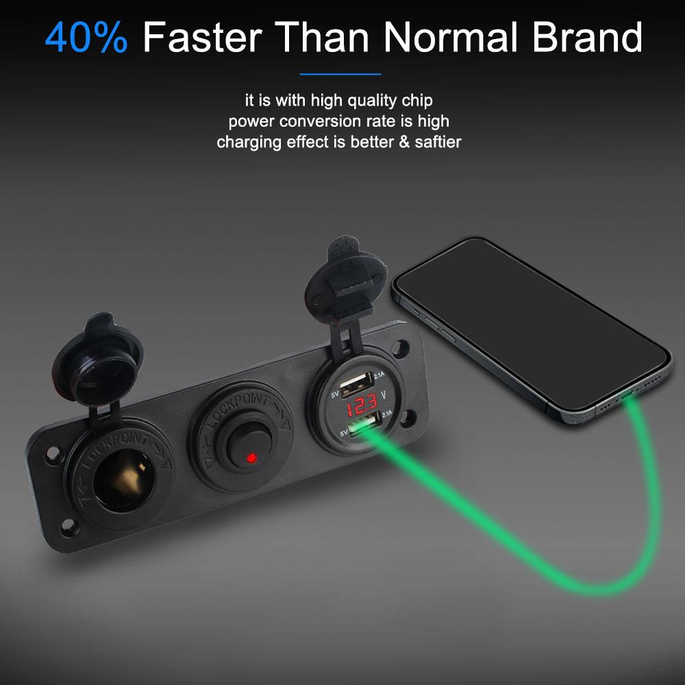Разъем 12 В Разветвитель USB Зарядное устройство Гнездо прикуривателя со светодиодным вольтметром Разветвитель Панель Кнопка ВКЛ-ВЫКЛ с тумблером PD USB C QC3.0 Автомобиль