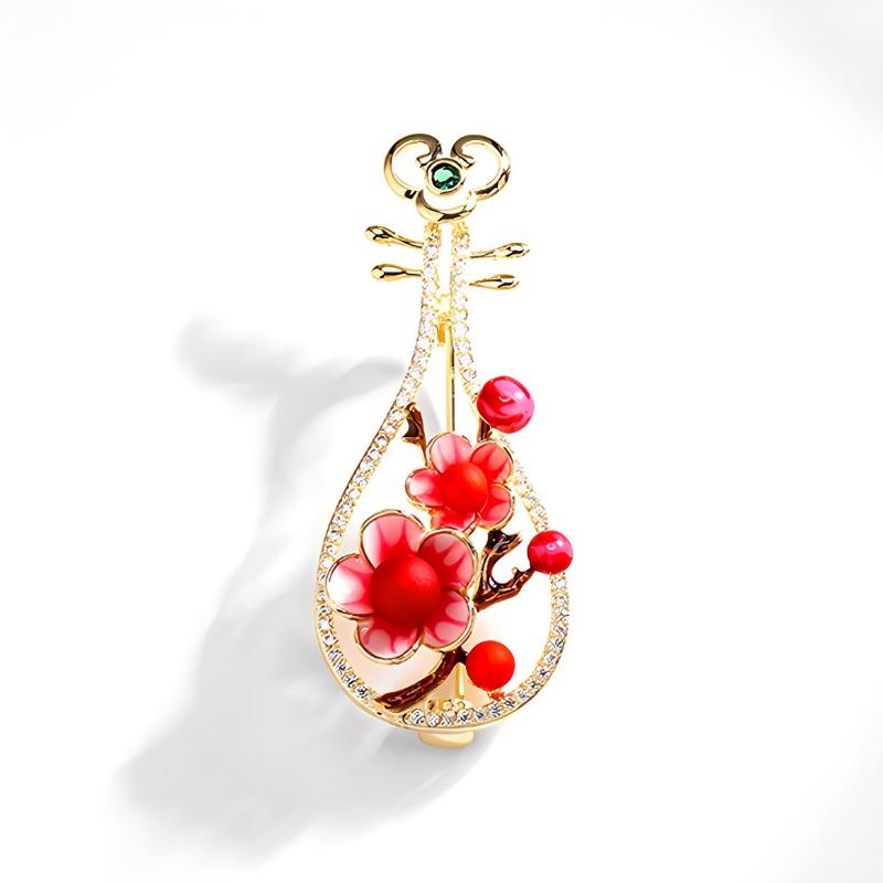 Ancient-style Flower Pipa Plum Blossom Brooch, High-end Feminine Elegance, Exquisite Brooch, Retro Niche Brooch
