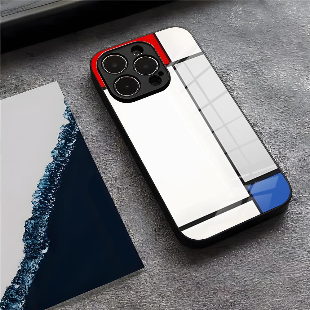 Чехол для телефона с узором Пита Мондриана для IPhone 17 Pro Max 15 Pro 16 14 Plus 12 13 Mini 11 Pro Ударопрочный стеклянный чехол