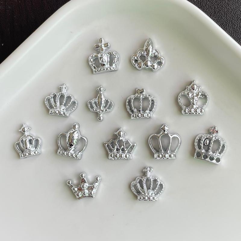 50 Pcs Mini Multiple Styles Of Silver Crowns Series Nail Art Flatback Resin Figurines Diy Atures Scrapbook Decor Crafts A137