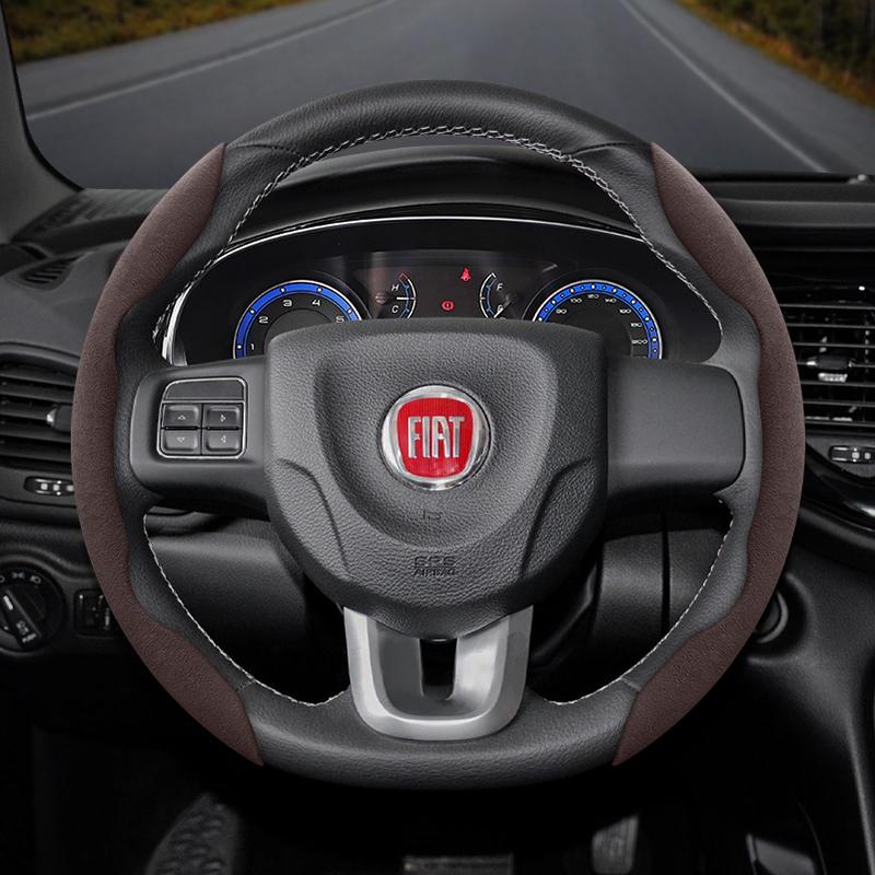 zkfan8 Suitable for Fiat Anti-Slip Buckle Segmented Suede Steering Wheel Cover Suitable for 500 Grande Punto Evo 169 Ducato Bravo Tipo Linea Albea