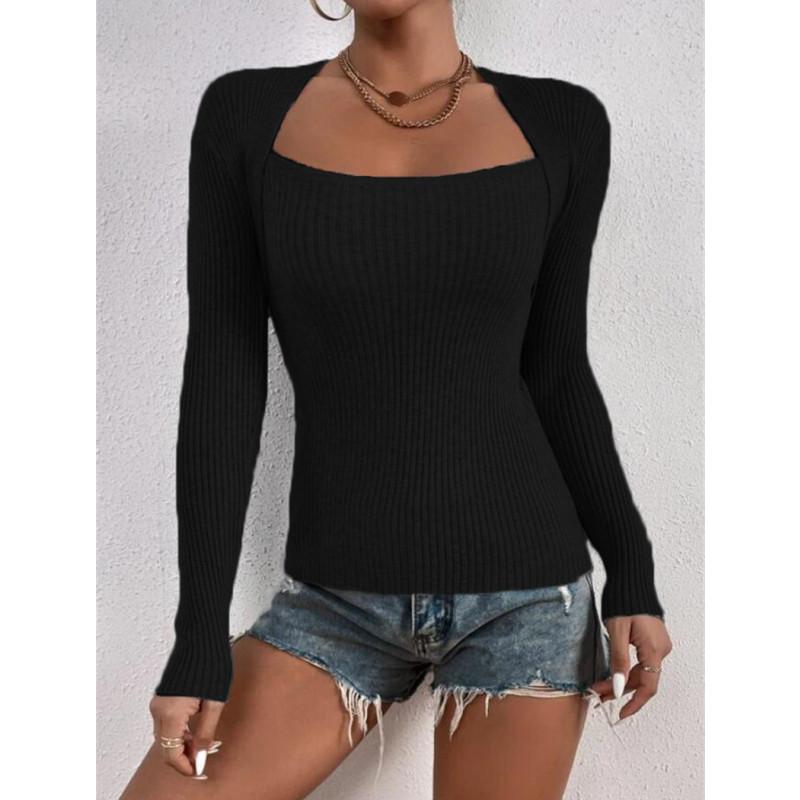 Осенний пуловер с квадратным вырезом, свитера, женский вязаный свитер, топ, зимний трикотаж, нижний свитер, блузка