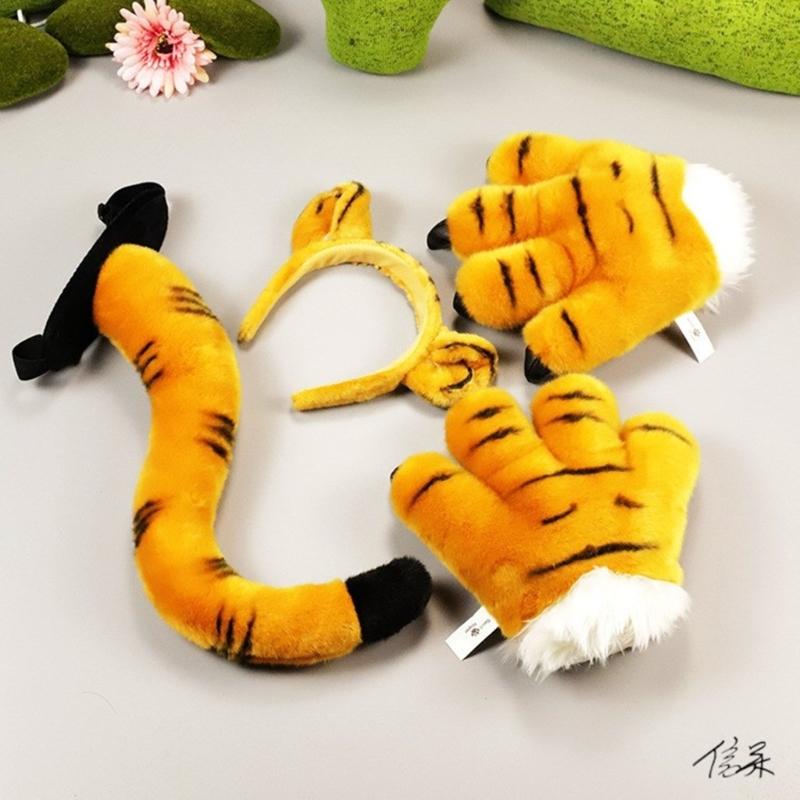 1/2/4Pcs Tigeres Costume Set Tigeres Ears Headband Tail Paw Gloves Kids Halloween Christmas Party Animal Cosplay Costume