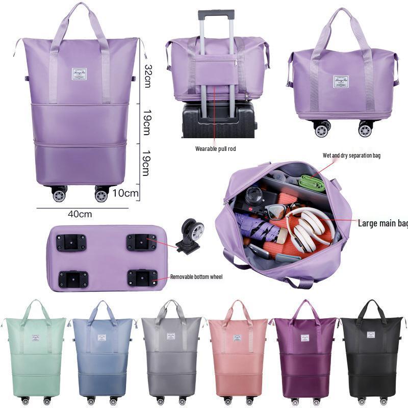 Expandable Wet/Dry Separation Luggage Bag with Universal Wheels - Large Capacity & Splash-Proof for Business Trips & Fitness Travel