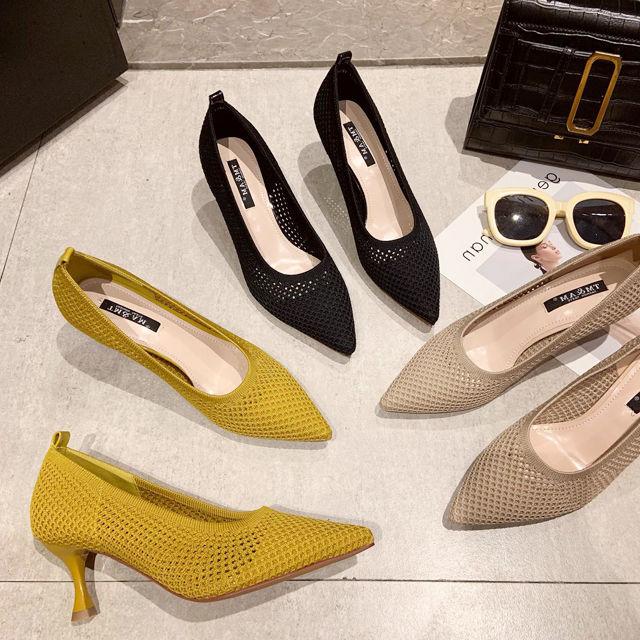 Women Pumps Summer Comfortable Triangle Heeled Party Shoes Stiletto Sexy Single Shoes Flying Woven Mesh Breathable Women Shoes