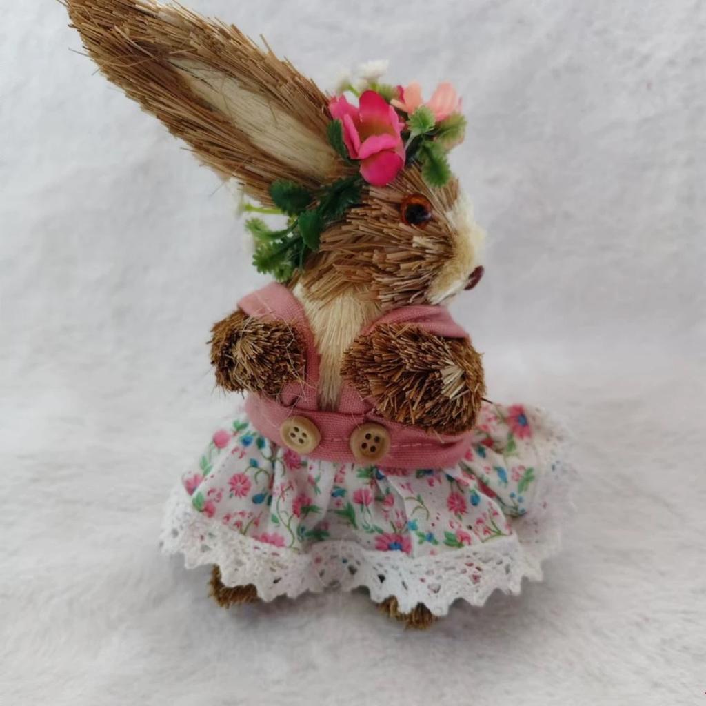 Сплетенные вручную соломенные фигурки, пасхальный кролик, стоящая статуэтка кролика из сизаля, реалистичная весенняя пасхальная статуэтка, украшение