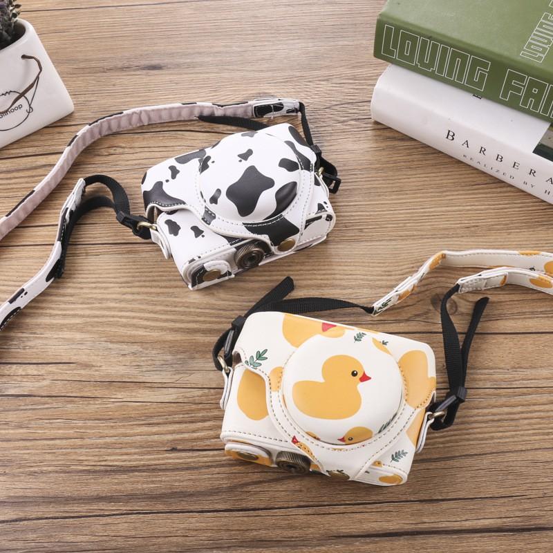 Sony ZV-1 ZV-1F Camera Case With Stand PU Leather Cover Compact Digital Cute Cartoon Design Shoulder Strap Bag