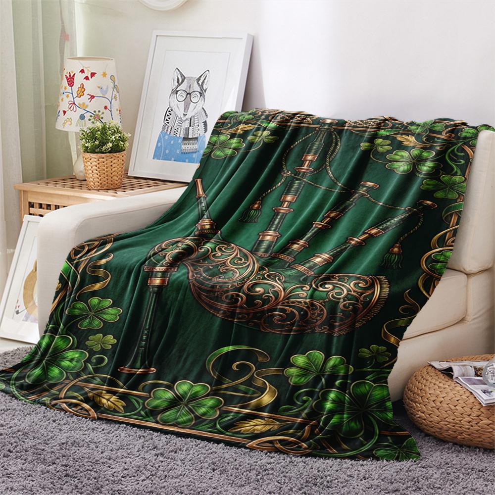 1Pc St.Patrick's Day Print Flannel Blanket, High quality Comfortable for All Seasons, Home Decor, Warmth and Comfort, Perfect for Christmas Gifts W73