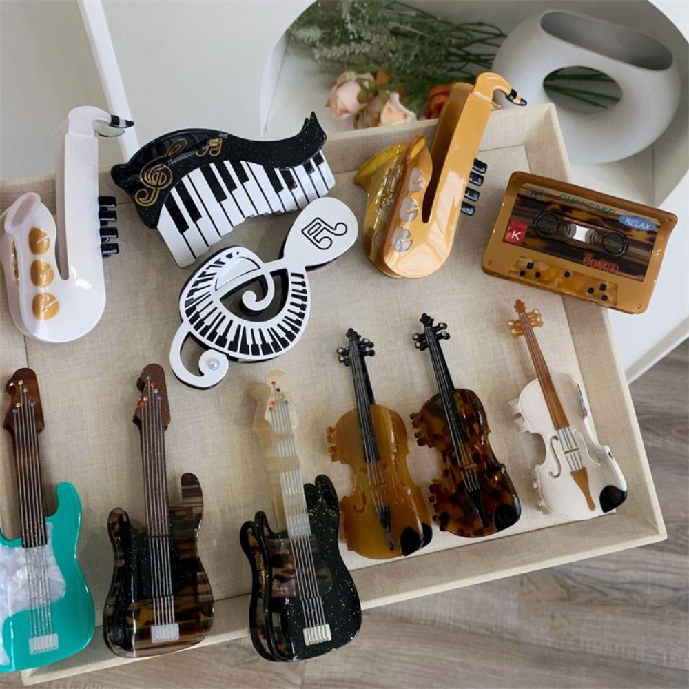 Acetic Acid Acetate Guitar Hair Claw Piano Big Shark Clip Funny Music Hair Clip Girl