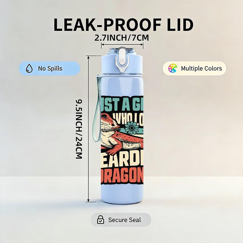 1PC Just A Girl Who Loves Bearded Dragons 750ml Color Plastic Sports Water Bottle Leakproof Flip Straw Lid Suitable for Sports Office Home Use