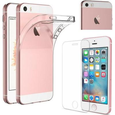 Чехол и защита экрана - Phonillico® - iPhone SE (2016) - Силиконовый Прозрачный - Ультратонкий - Закаленное Стекло