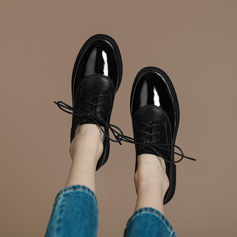 2024 г., туфли на шнуровке, женские туфли на платформе, повседневная обувь разных цветов на весну и осень, женская обувь из натуральной кожи, женская обувь