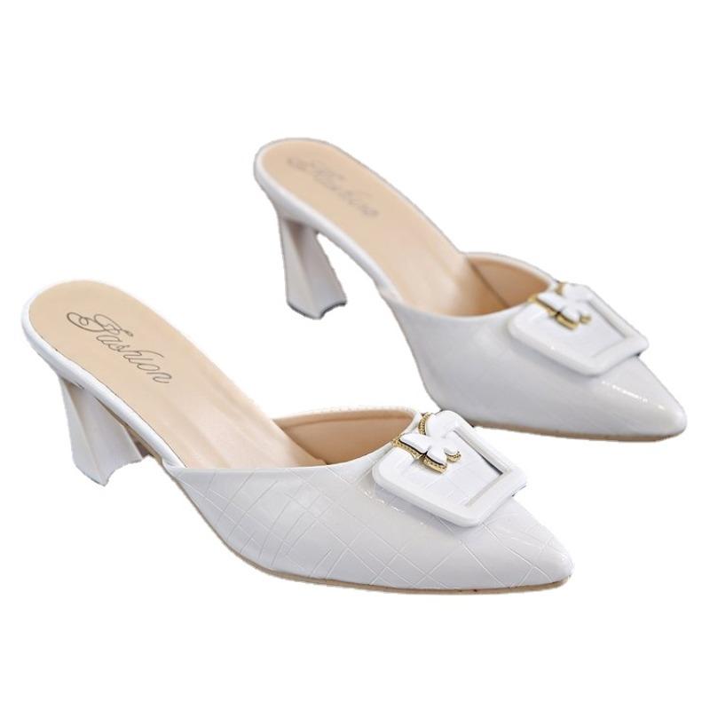 Каблуки женские сексуальные туфли-лодочки с острым носком модные роскошные мюли осень 2024 элегантные туфли на высоком каблуке однотонные наружные шлепанцы