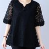 Pullovers Round Neck T-Shirts Temperament Short Sleeve Button Lace Hollow Out Solid Summer Thin Fashion Elegant Women's