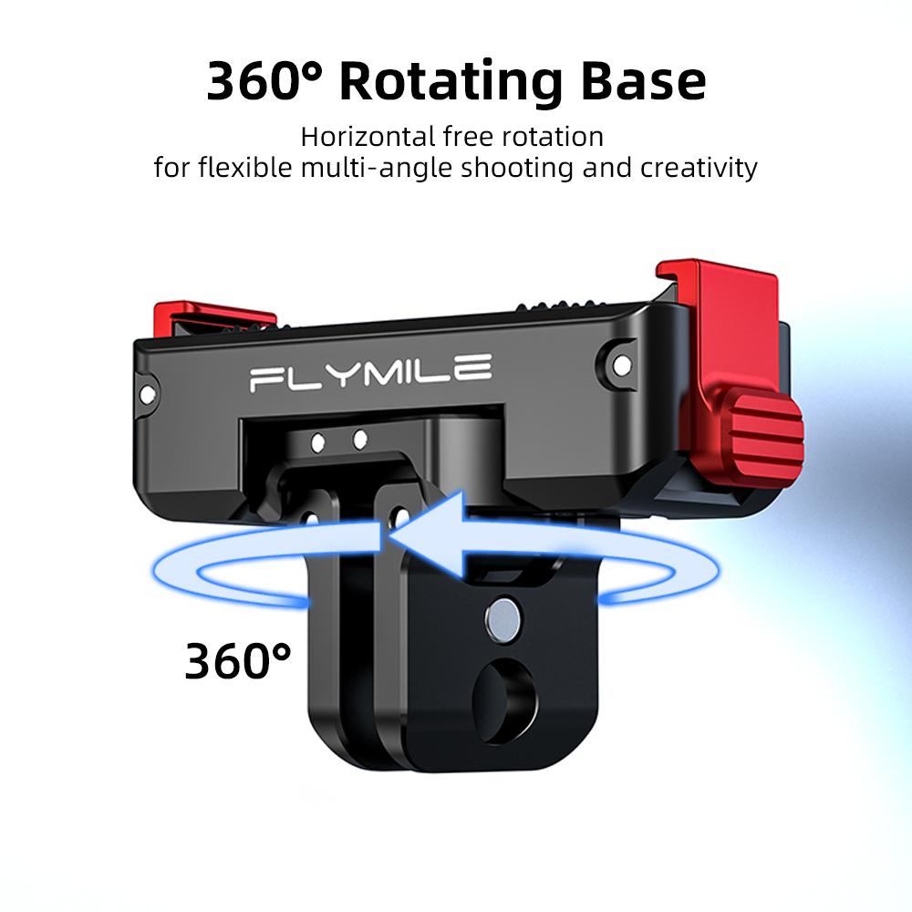 Магнитный адаптер-крепление Flymile для камеры DJI OSMO 360 Action 5 Pro 4 Металлическая быстросъемная база Поворотный кронштейн с отверстием 1/4"