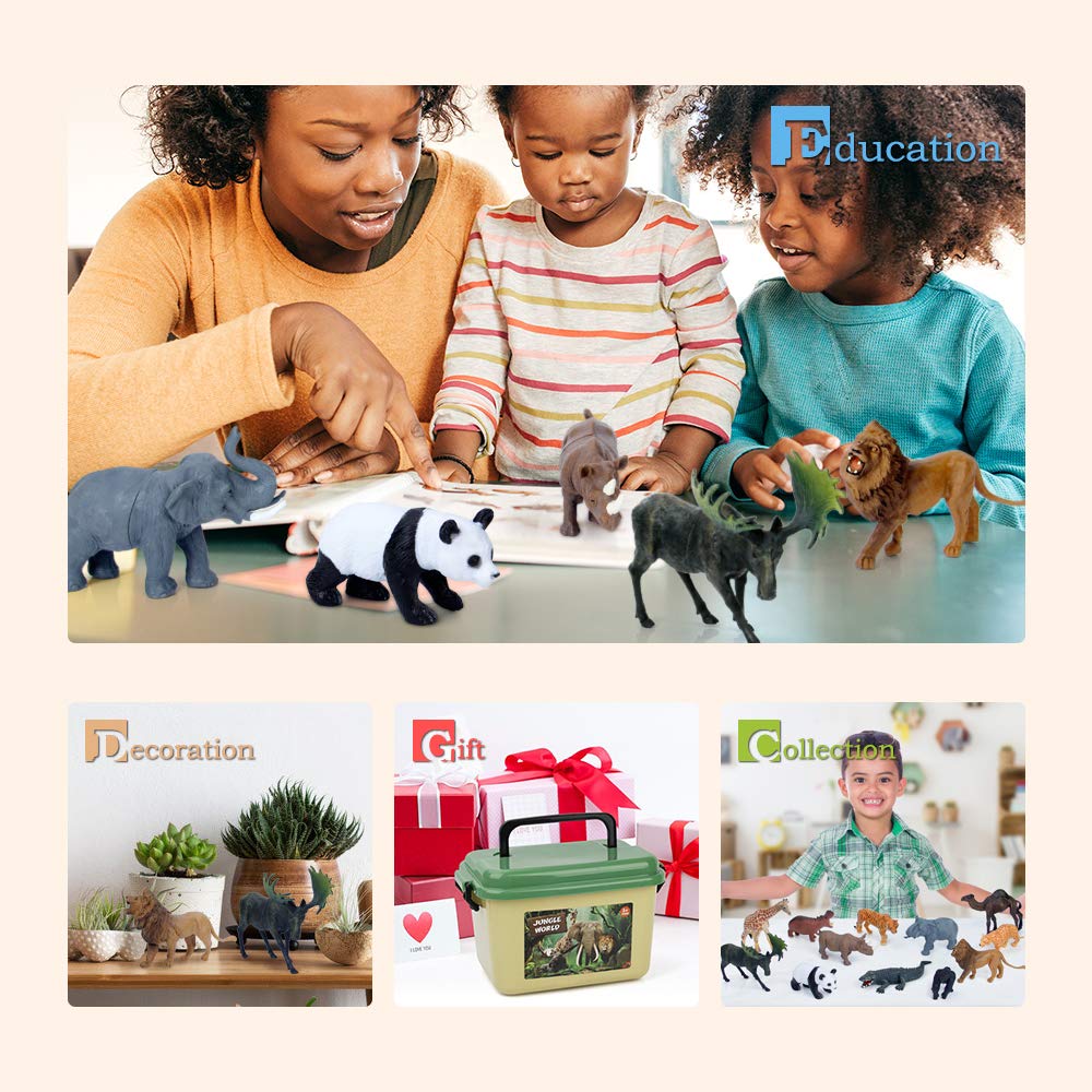 Mini Tudou 12pcs Safari Animal Figures Toys and 145x98cm Large Playmat Realistic Jumbo Jungle Wild Zoo Animal Figures Playset Includes Suitable for