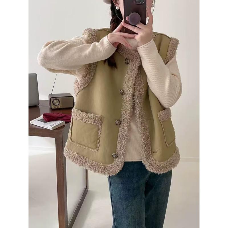МОДА Винтажная замшевая жилетка из меха ягненка с интегрированным мехом женская одежда