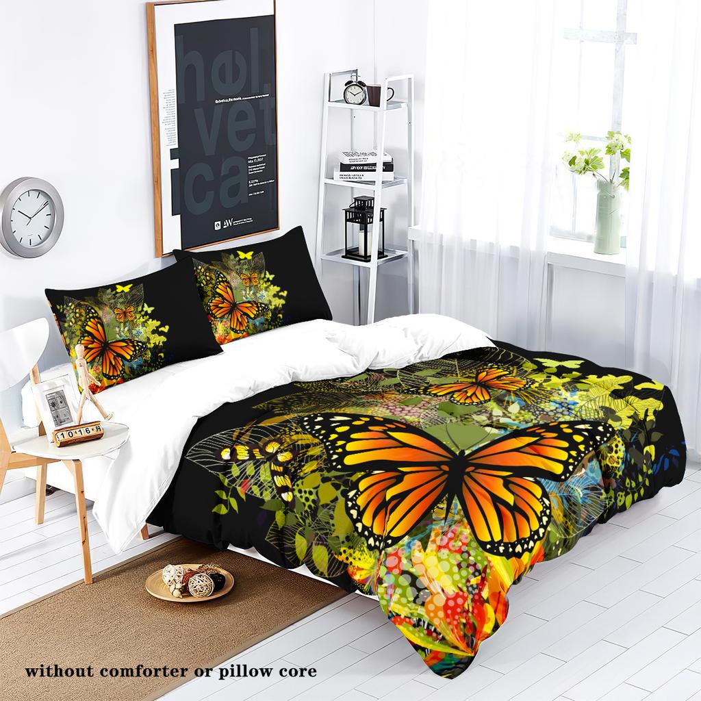 3-piece Butterfly Printed Down Duvet Cover (1 Пуховый пододеяльник+2 наволочки, Без наполнителя) Мягкий и удобный комплект постельного белья