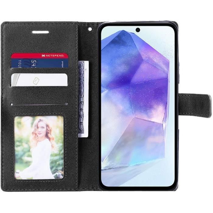 Coque de protection - Booling - pour Samsung Galaxy A55 5G - Antichoc - Cuir PU Bicolore - Poche à Cartes