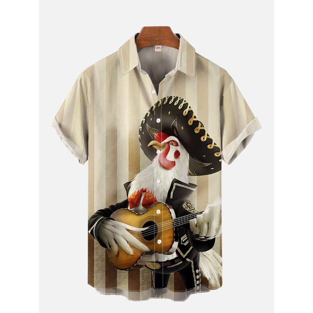 Eye-Catching Fire Electric Guitar Music Elements And Street Scenes3D Printing Short Sleeve Shirts For Men Fashion Hawaiian Shirt