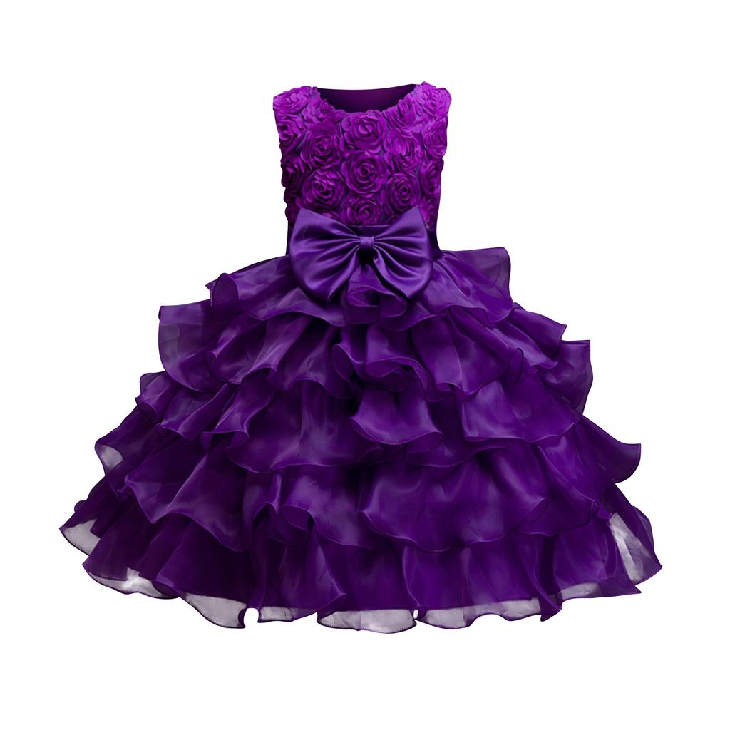 Детское платье Платье принцессы с бантом Однотонное платье для торта с блестками