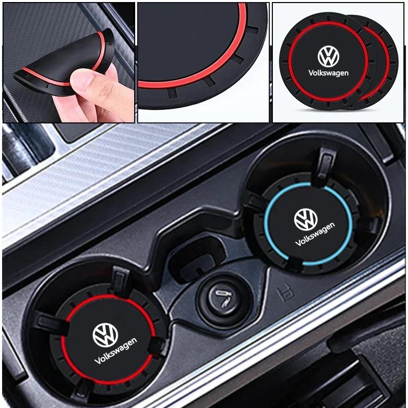 VW Valve Stems Caps Car Sticker For VW Volkswagen Jetta MK5 Golf 2PCS Car Coasters Water Cup Slots Non-Slip Mat Waterproof Cup Pad