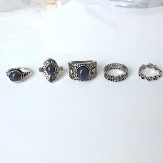 Богемное винтажное кольцо на палец из сплава с синим камнем, 5 шт./компл., женские очаровательные ювелирные изделия