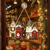 Holiday Gift for Home Christmas Town Wooden Hanging Sign Front Door, Rustic Xmas House Ornament Wall Decoration with Hemp Rope Indoor Outdoor Party