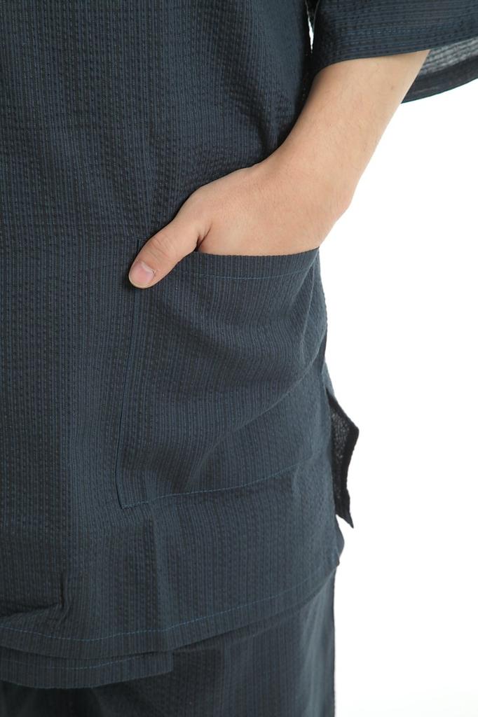 Мужской джинбей из ткани сидзима от Эдотэн (Камавану) - Прохладная летняя одежда, 100% хлопок, оригинальный принт, темно-синий, размер M