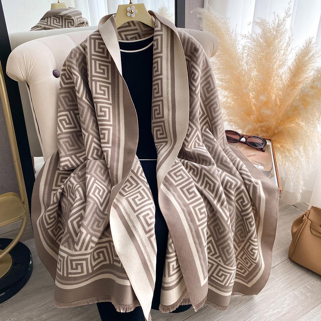Роскошный кашемировый женский шарф с геометрическим узором, зимняя теплая шаль и обертывание, бандана, пашмина, женский фуляр, квадратное толстое одеяло