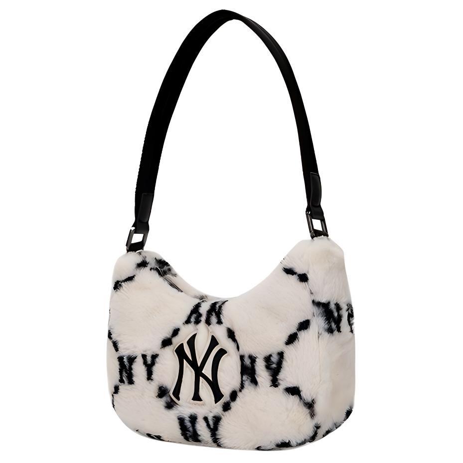 MLB New York Yankees Faux Fur Plush Shoulder Bag, Handbag, Shoulder Bag Regular Women's Milk White 3ABQS0826-50CRS