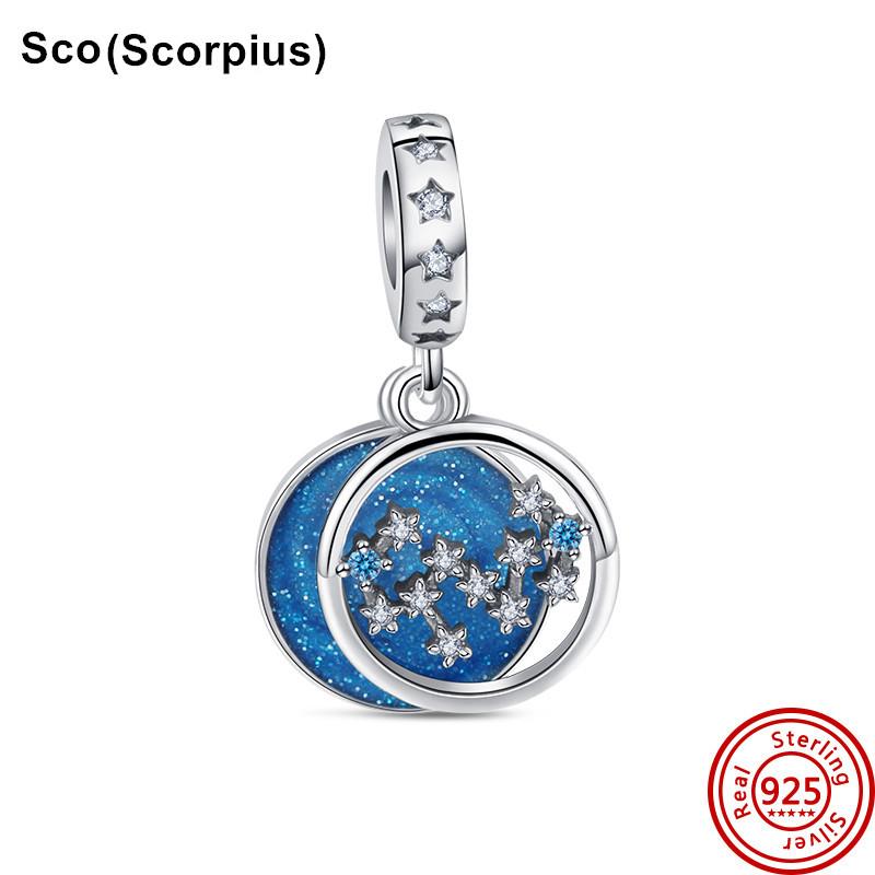 925 Серебро Голубые Глаза Бабочка Пингвин Кит Облако 12 Бусины Созвездия подходят Оригинальные Подвески Браслет DIY Женские Ювелирные Изделия