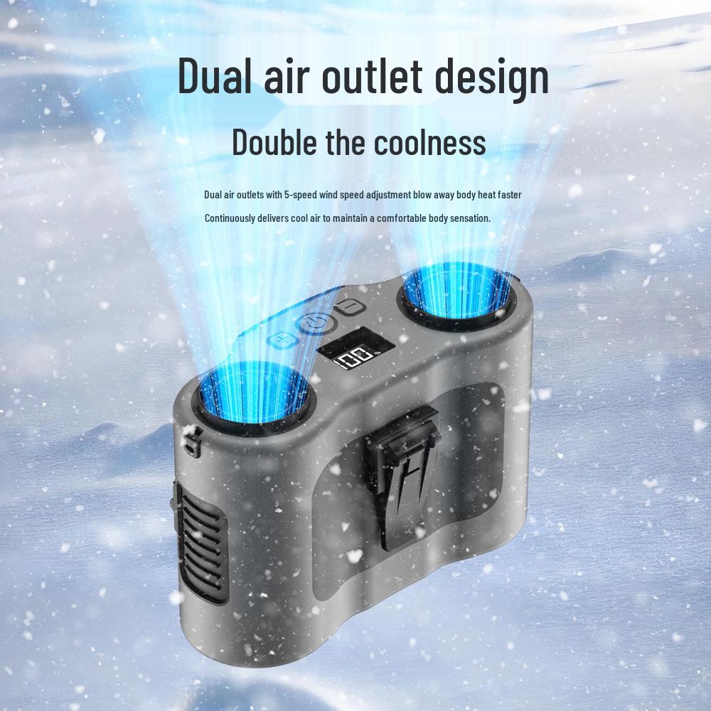 26 New Portable Dual-Barrel USB Waist Fan with Large Capacity for Outdoor Cooling