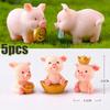 5 PCS Micro Pig Family Figurine Resin Ornaments Miniature Model Mini Animal Statue Bonsai Decoration Garden Home Decor