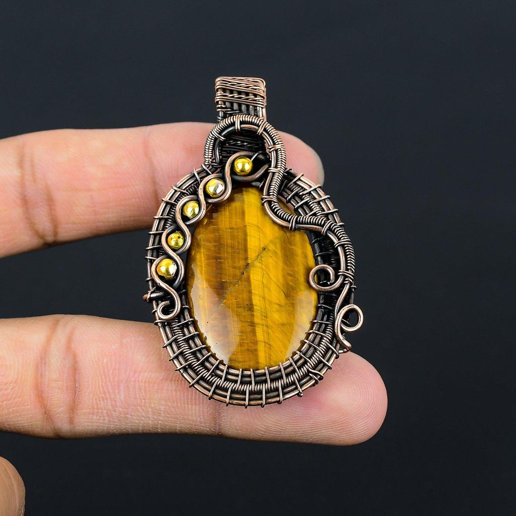 Ювелирные изделия с драгоценными камнями тигрового глаза Чистая медная проволока, обернутая ручной подвеской, подарок для нее