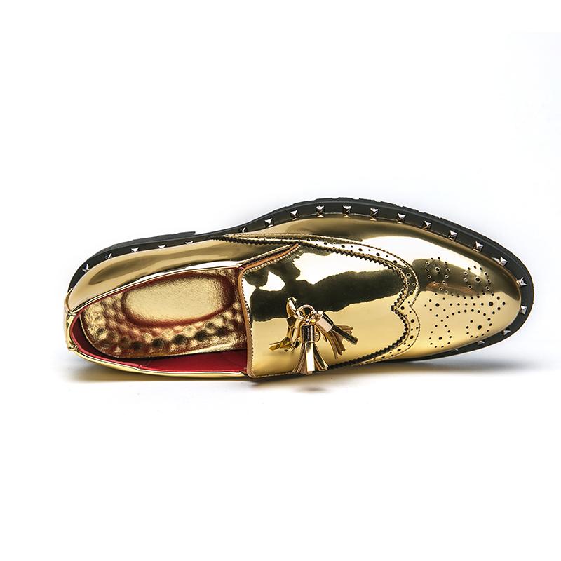 Мужские золотые мокасины с кисточками, золотистые туфли с крылышками, стильные кожаные блейзеры для выпускного, танцевальные туфли в стиле диско, большой размер