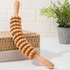 Solid Wood Curved Handle Roller Massager - Wooden Waist Relaxation and Fitness Stick
