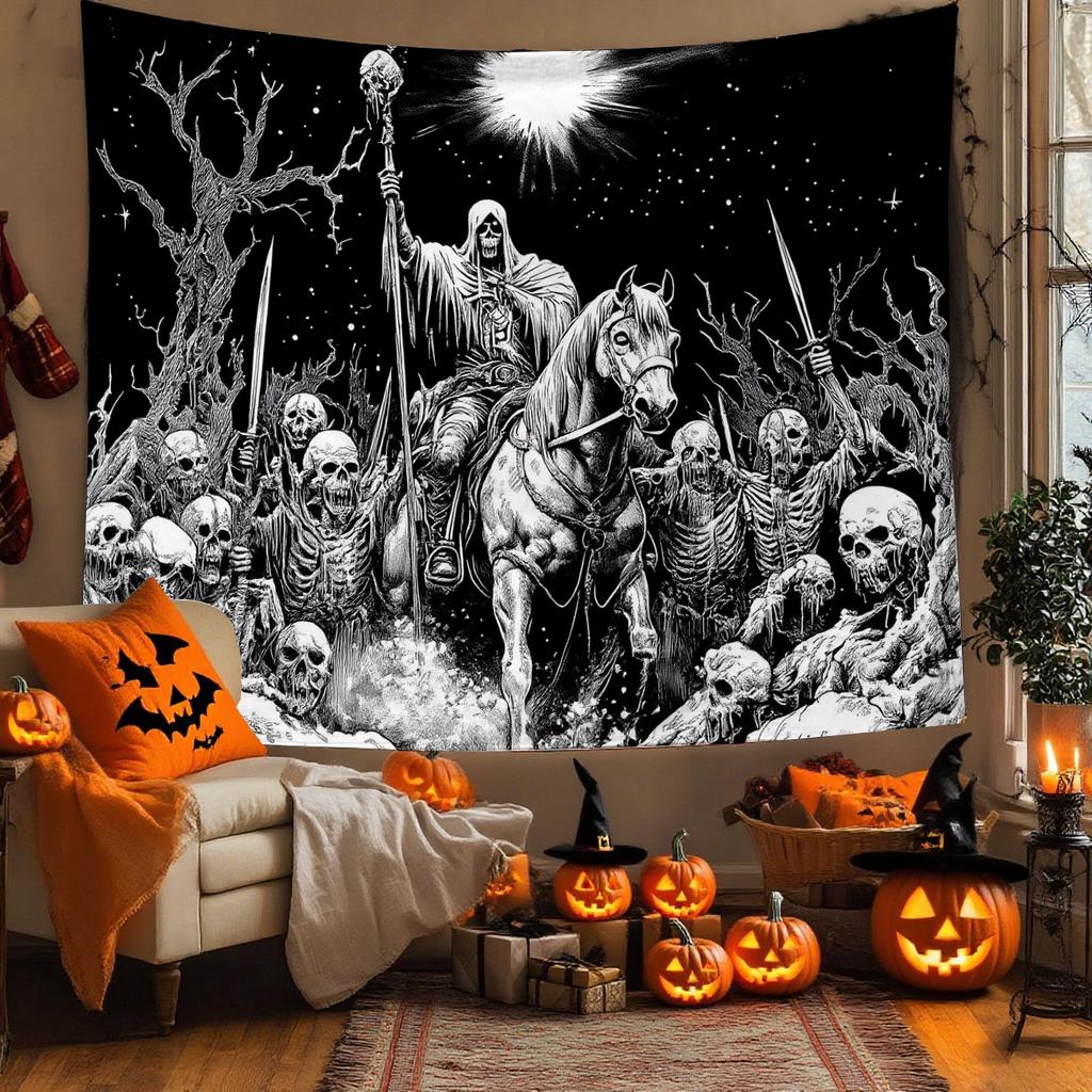 Premium Crowned Skull Medieval Tapestry Red Black Gothic Dark Tapestry for Bedroom Living Room Halloween Home Wall Decor