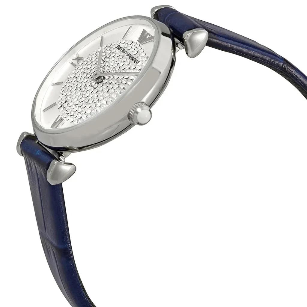 Emporio Armani Женские кварцевые часы Gianni с Т-образной перемычкой Серебристые (Кристальный павильон) Циферблат Натуральная кожаный ремешок 32 мм AR11344