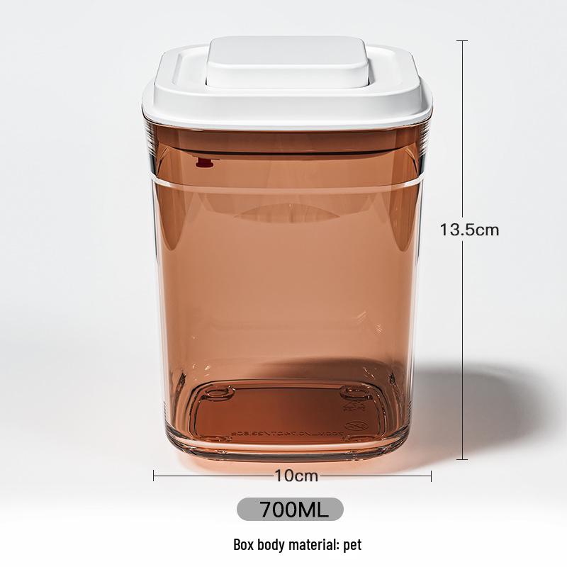 Square Clear Push-Type Storage Jar - Sealable Plastic Container for Kitchen Grains, Candy, and Fruit Powder