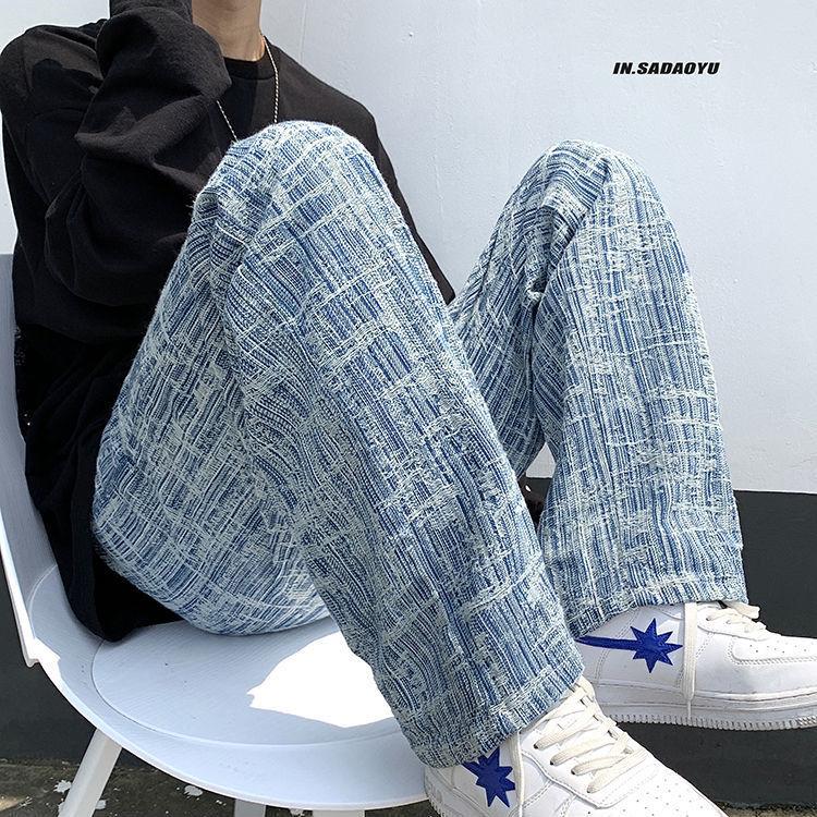 Мужские модные джинсы Мужская уличная одежда Хип-хоп Свободные прямые джинсовые брюки Мужские брюки