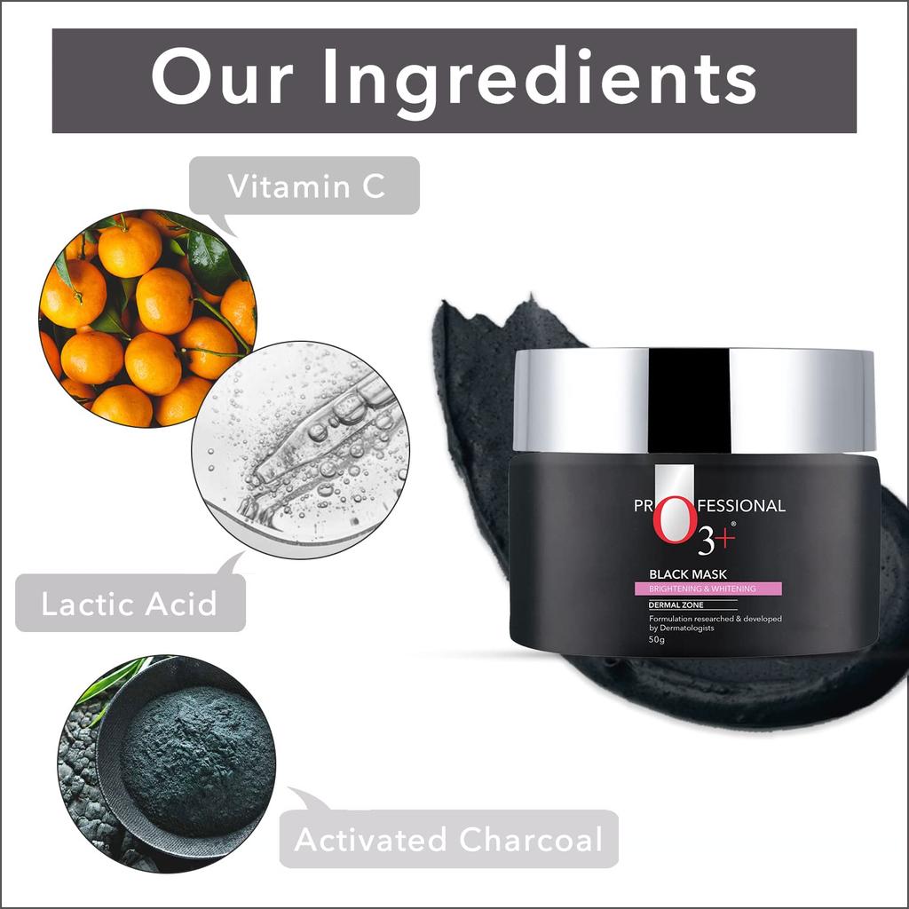 O3+ Black Mask Brightening & Whitening Face Mask for Clear Glowing Skin 50 g Pack of 1